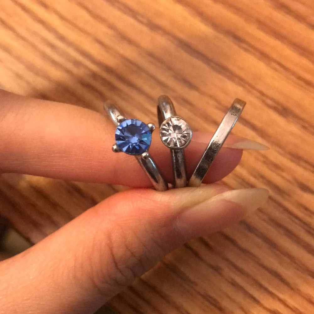 Assorted Faux Gem Silver Stackable Ring Set (3)
